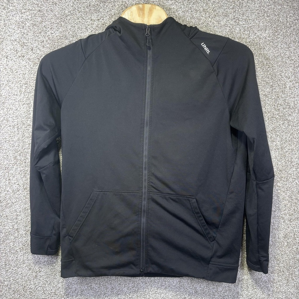 UNRL Hoodie Mens Large Black Full Zip Fleece Stretch Pockets Sweatshirt Athletic